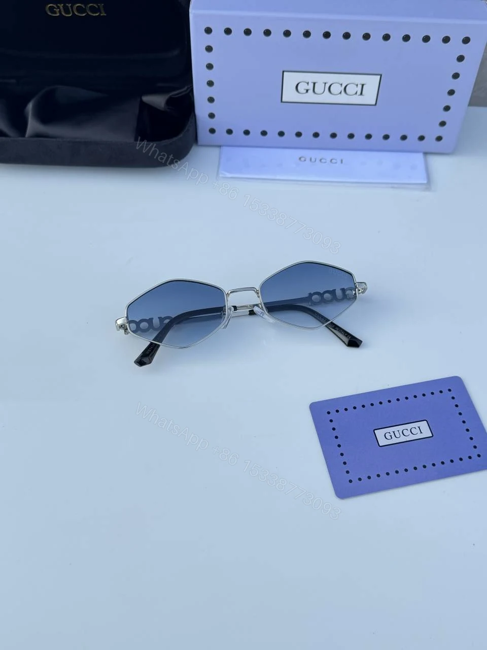 View 2 of First Copy Gucci 1434 Silver Blue Luxury Designer Sunglasses Premium UV Protection Eyewear