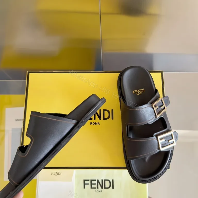 View 8 of Bold Leather Fendi Slides - Minimalist Luxury, Contoured Comfort