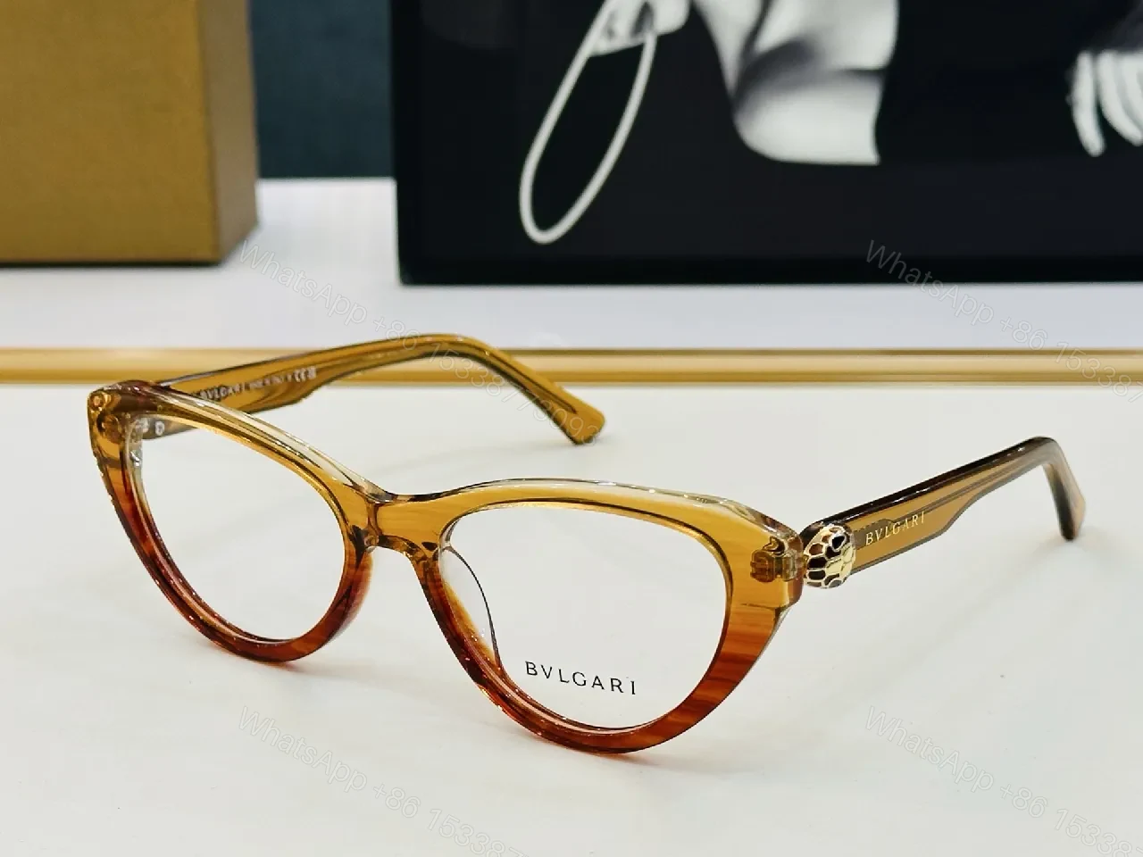 View 3 of Bold Cat-Eye Black Frames with Gold-Accent Sunglasses