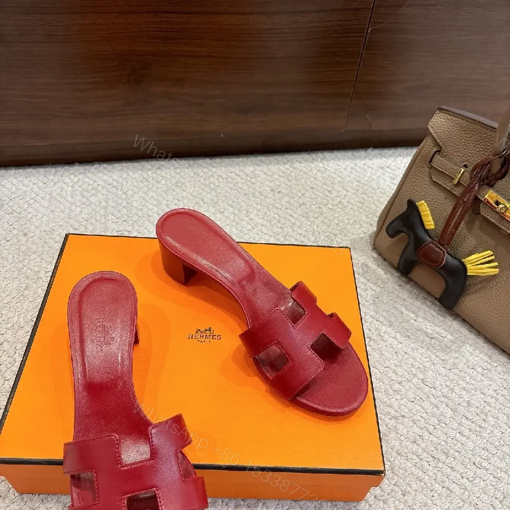 View 8 of Red Leather H-Cutout Slip-On Sandals - Comfort Elevation