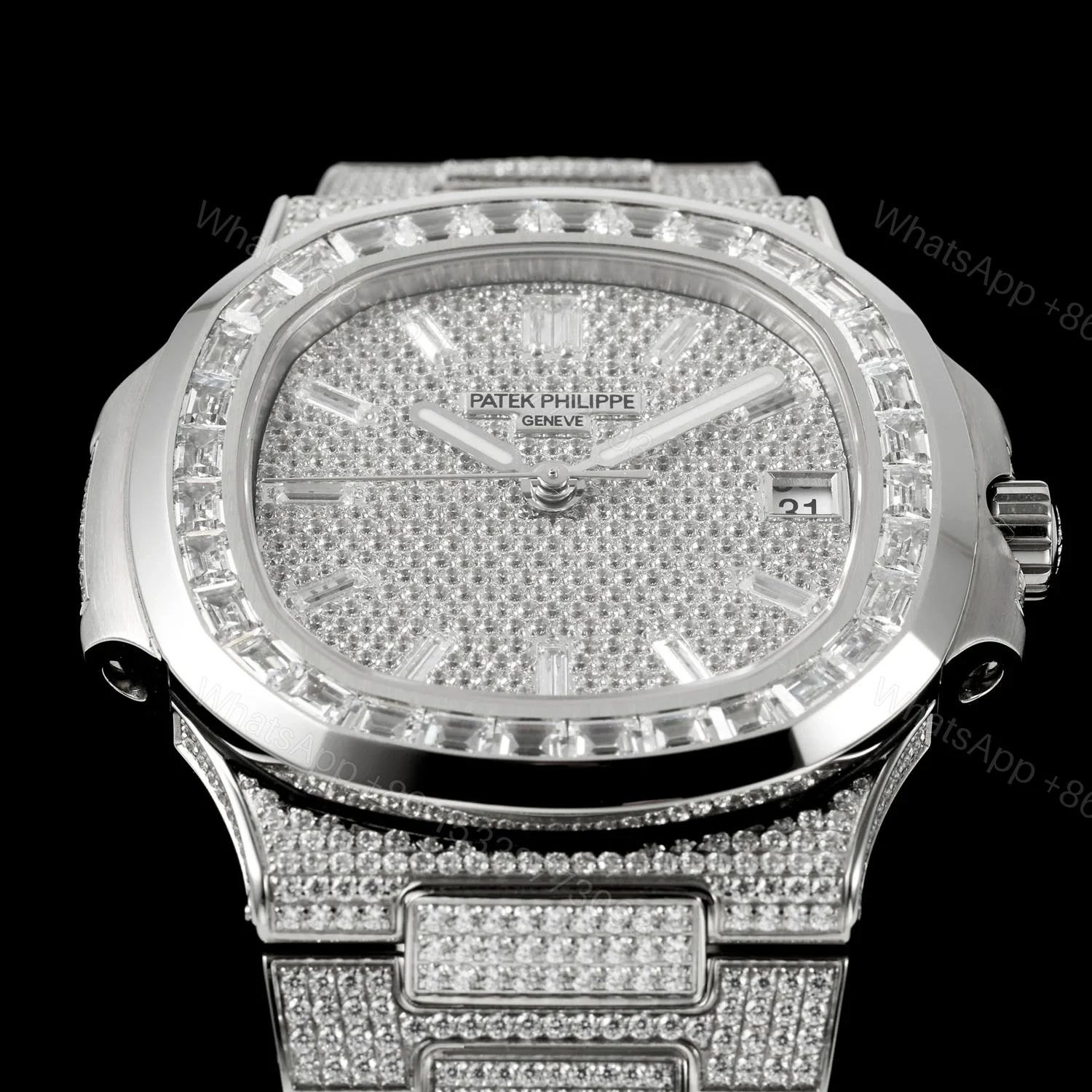 View 2 of Patek Philippe Nautilus 5711 BD1 Full Diamond Pavé Watch 40mm Luxury Bracelet Edition AMG-PP-BD1-5711-2600-LUX