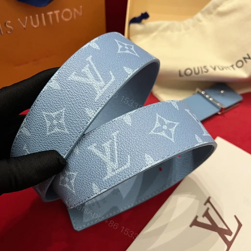 View 3 of Light-Blue Monogram Belt: Structured Luxury Everyday Elevation