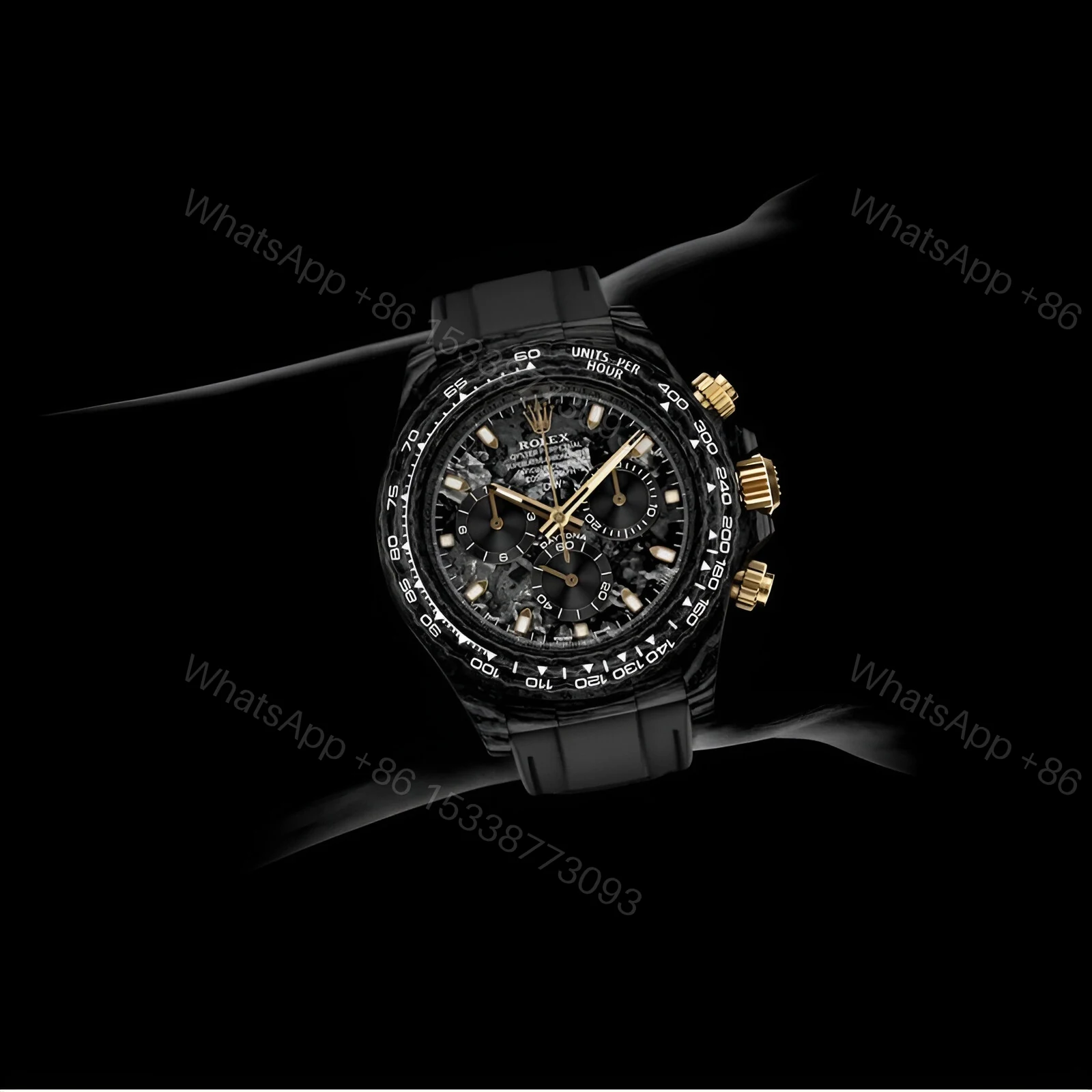 View 4 of Rolex Daytona DiW NTPT Carbon 46490 “All Carbon Lemon Edition” Replica