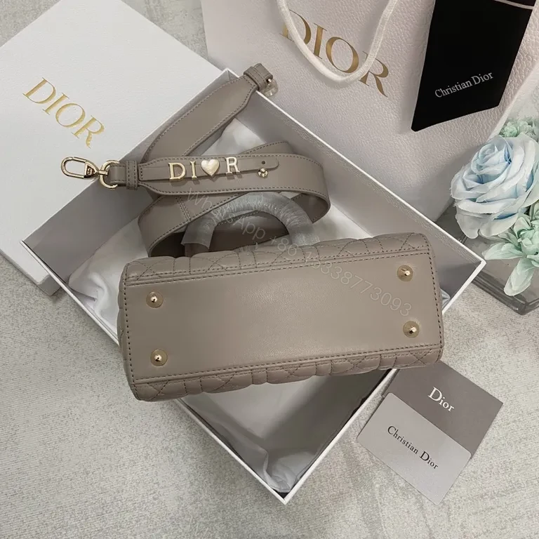 View 6 of Taupe Quilted Satchel: Luxe-Dior Inspired, Gold Hardware, Everyday Elegance