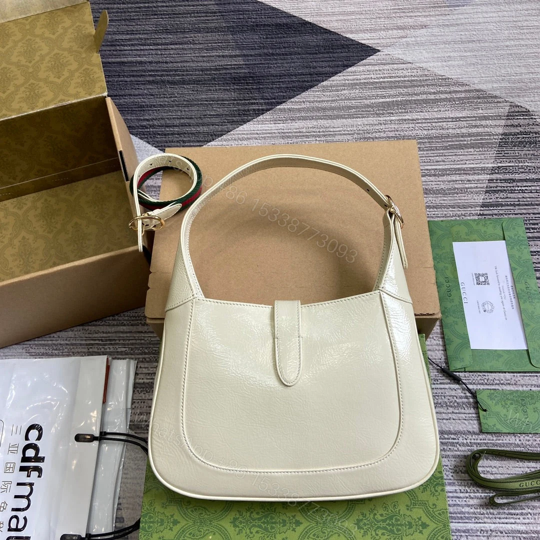 View 4 of JACKIE SMALL SHOULDER BAG 27 IN WHITE CRACKED LACQUER CALFSKIN GOLD HARDWARE