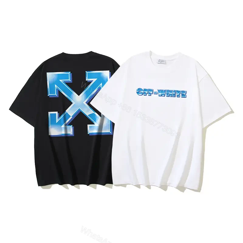 View 10 of Blue Glow Arrows Graphic Tee, Off-White Short Sleeve T-Shirt with X Logo