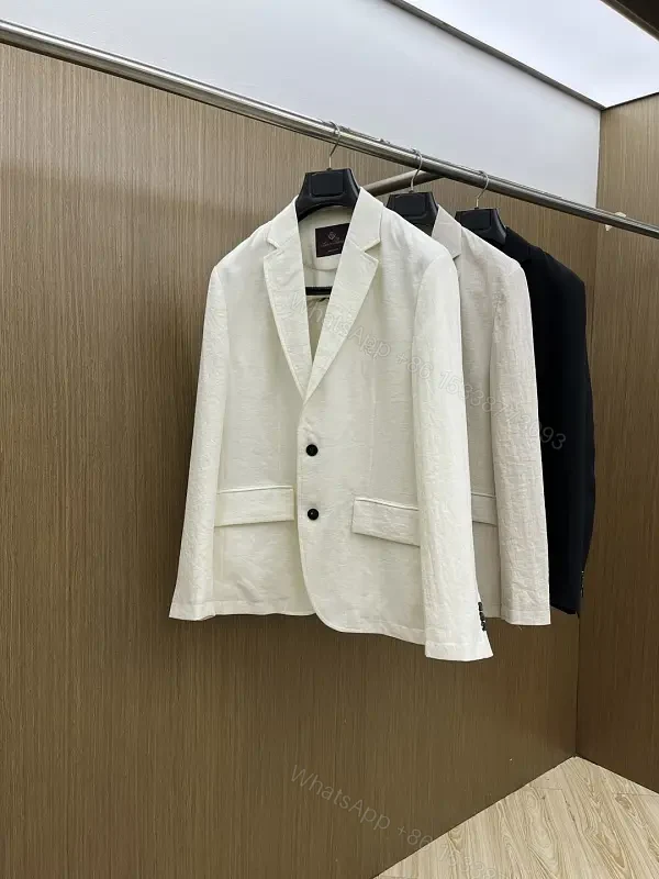 Cream Linen-Texture Tailored Blazer with Dual Black Buttons — view 1