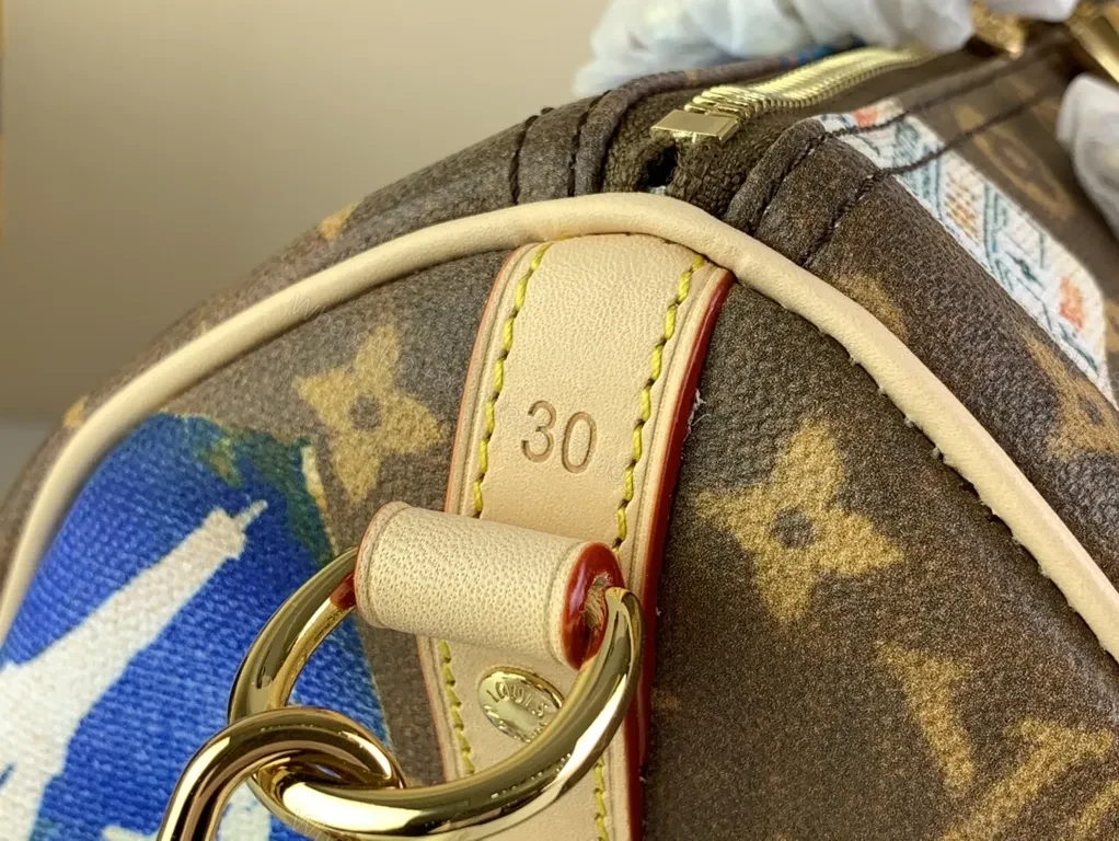 View 9 of Bold LV-Inspired Patch Satchel - Travel-Ready Satchel
