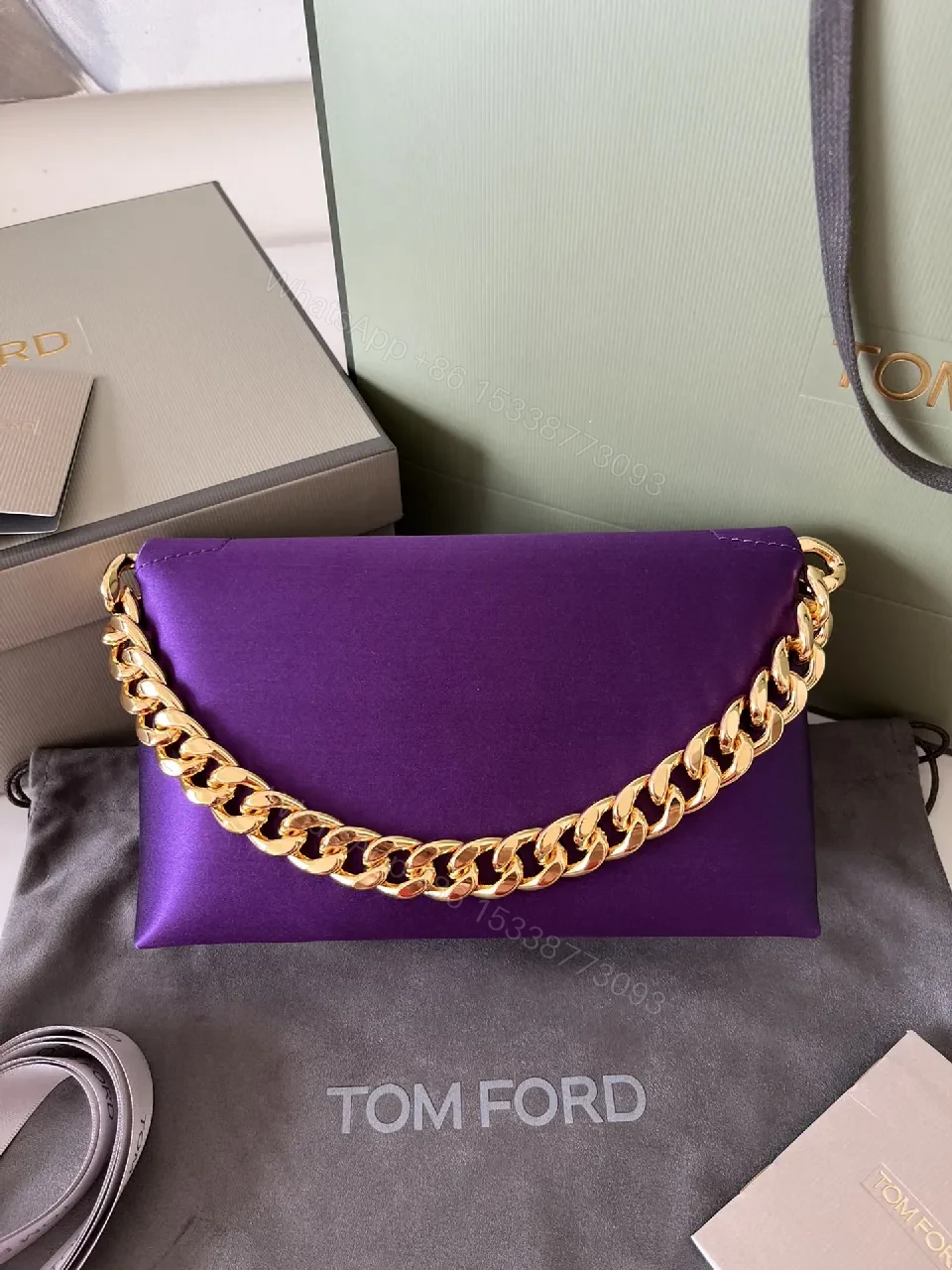 View 3 of Purple Velvet Clutch with Gold Chain – Luxe Evening Accessory