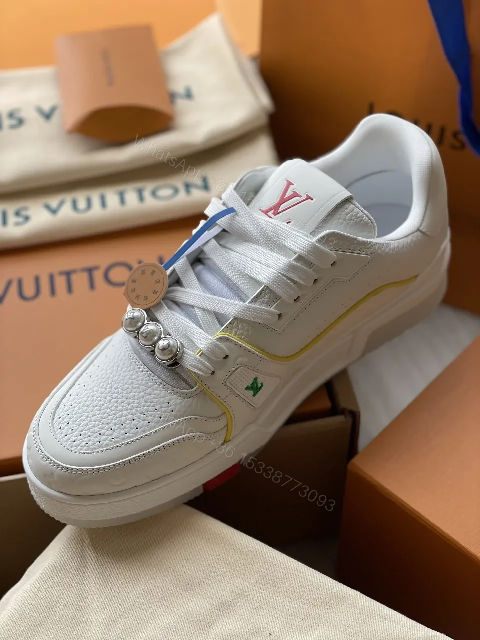 View 5 of White Textured Leather Sneakers Luxury Accents - Modern City Style
