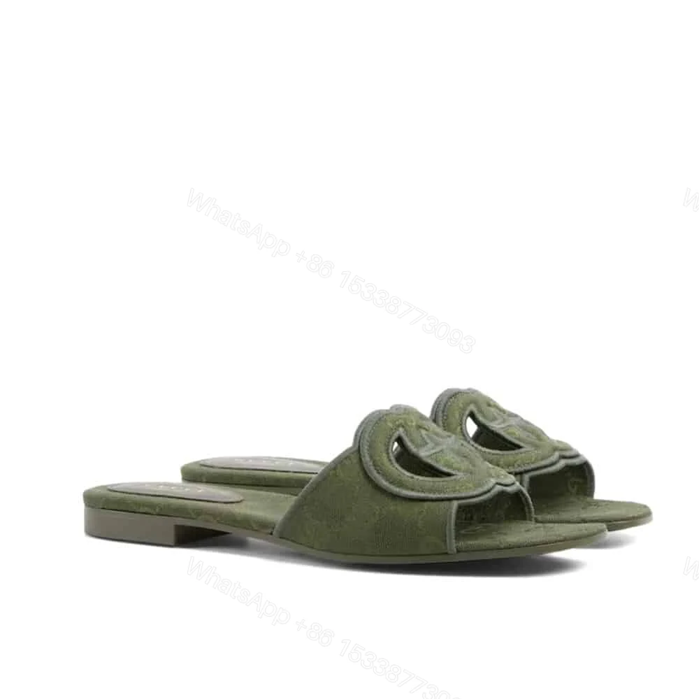 View 9 of GUCCI WOMEN SLIDE SANDAL WITH INTERLOCKING G GREEN GG CANVAS‎ ‎790447 9SF00 3005