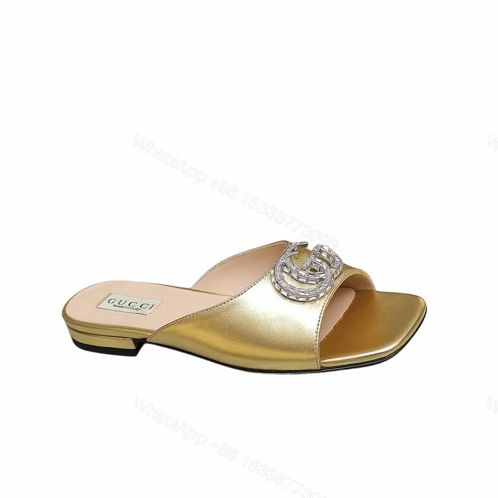 Gucci GG Crystal Slippers Gold — view 1