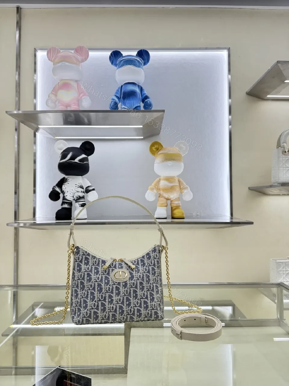 View 9 of Textured Print Shoulder Bag with Gold Hardware - Luxe Everyday Style