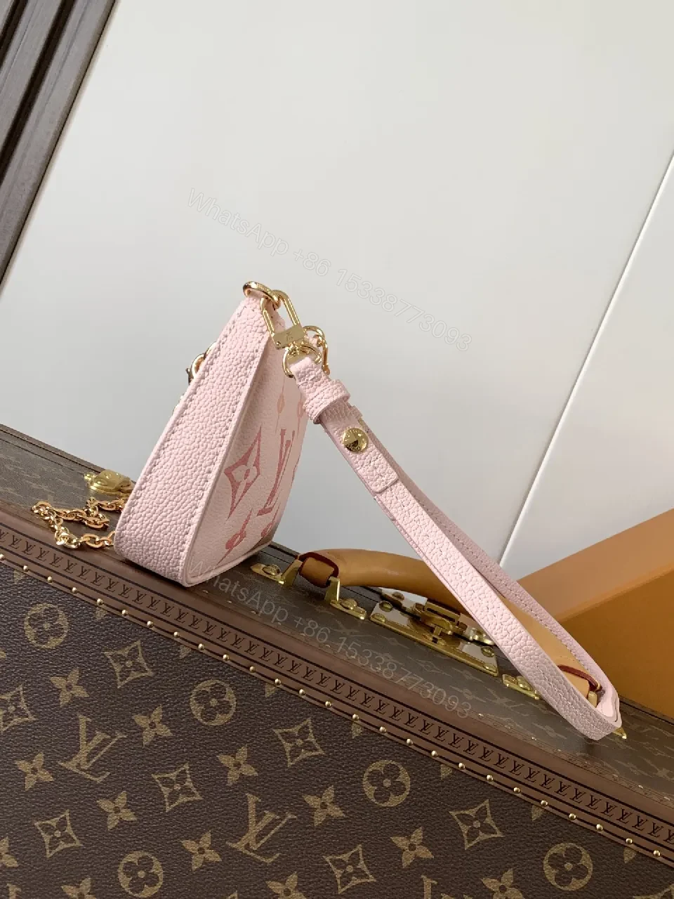 View 8 of Pink Textured Mini Crossbody: Chain Detail, Luxe Casual Style