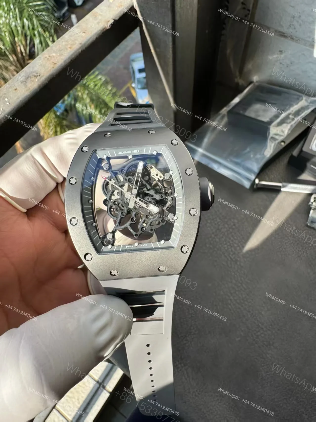 View 14 of Richard Mille RM 055 Grey Ceramic Vaucher Free-Sprung Grey Rubber Strap Custom Super Clone