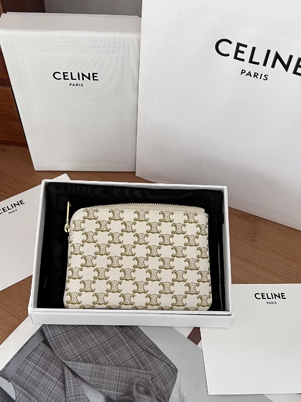 View 3 of Compact Monogram Zip Wallet: Canvas, Gold Hardware, Sleek Style