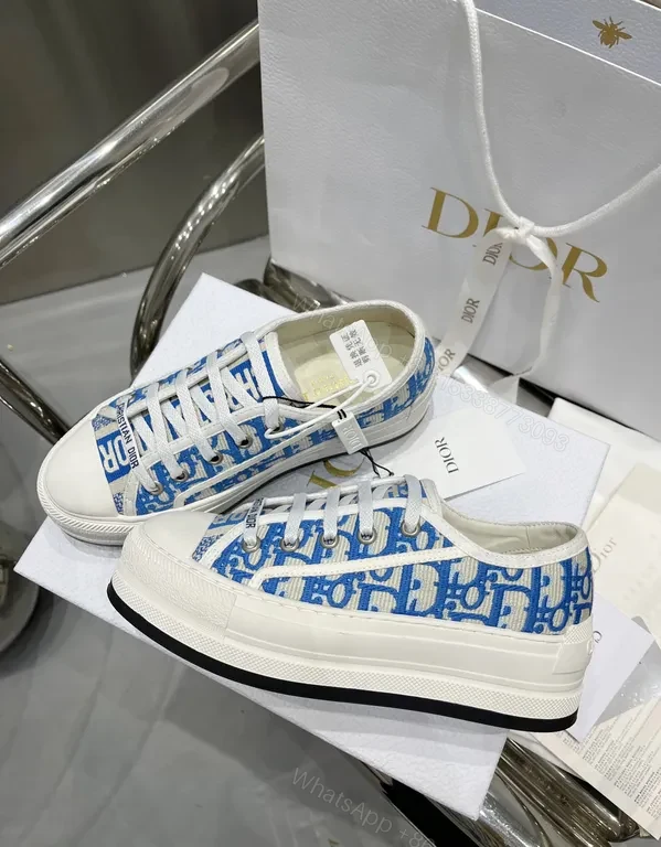 View 5 of Blue Canvas Sneakers with Dior Monogram Logo - Modern Luxe Footwear