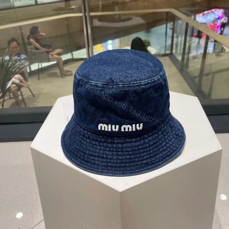 Denim Bucket Hat: premium Miu Miu logo, casual luxe — view 1