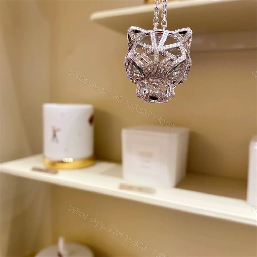 View 2 of Panthere De Cartier Hollow Head Necklace Full Pave Diamonds