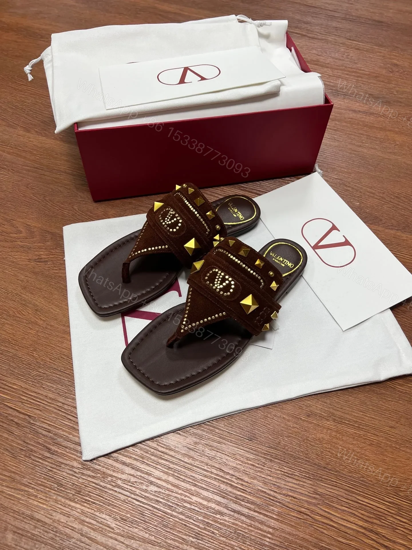 View 3 of Valentino Women Brown Suede Studded Flats