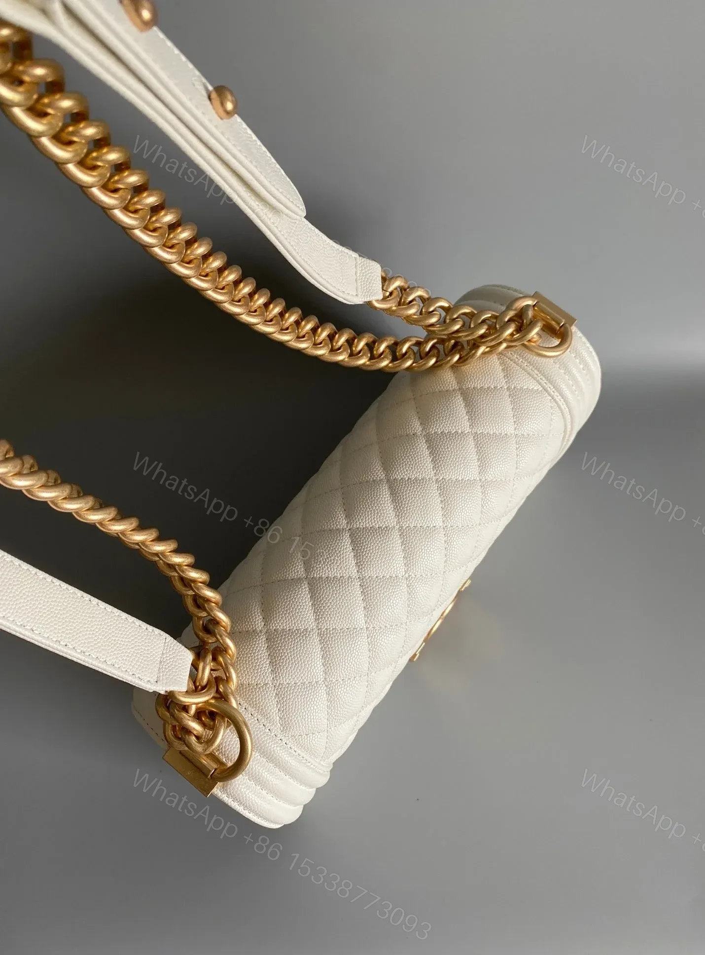 View 3 of CHANEL MEDIUM 25 BOY BAG IN WHITE LAMBSKIN GOLD HARDWARE