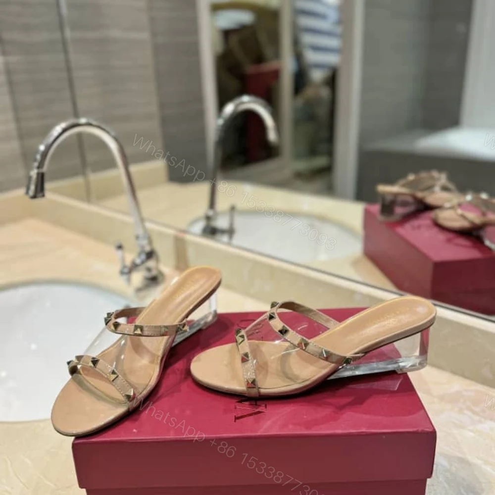 View 3 of Valentino Garavani Rockstud Skin Heeled Sandals Beige