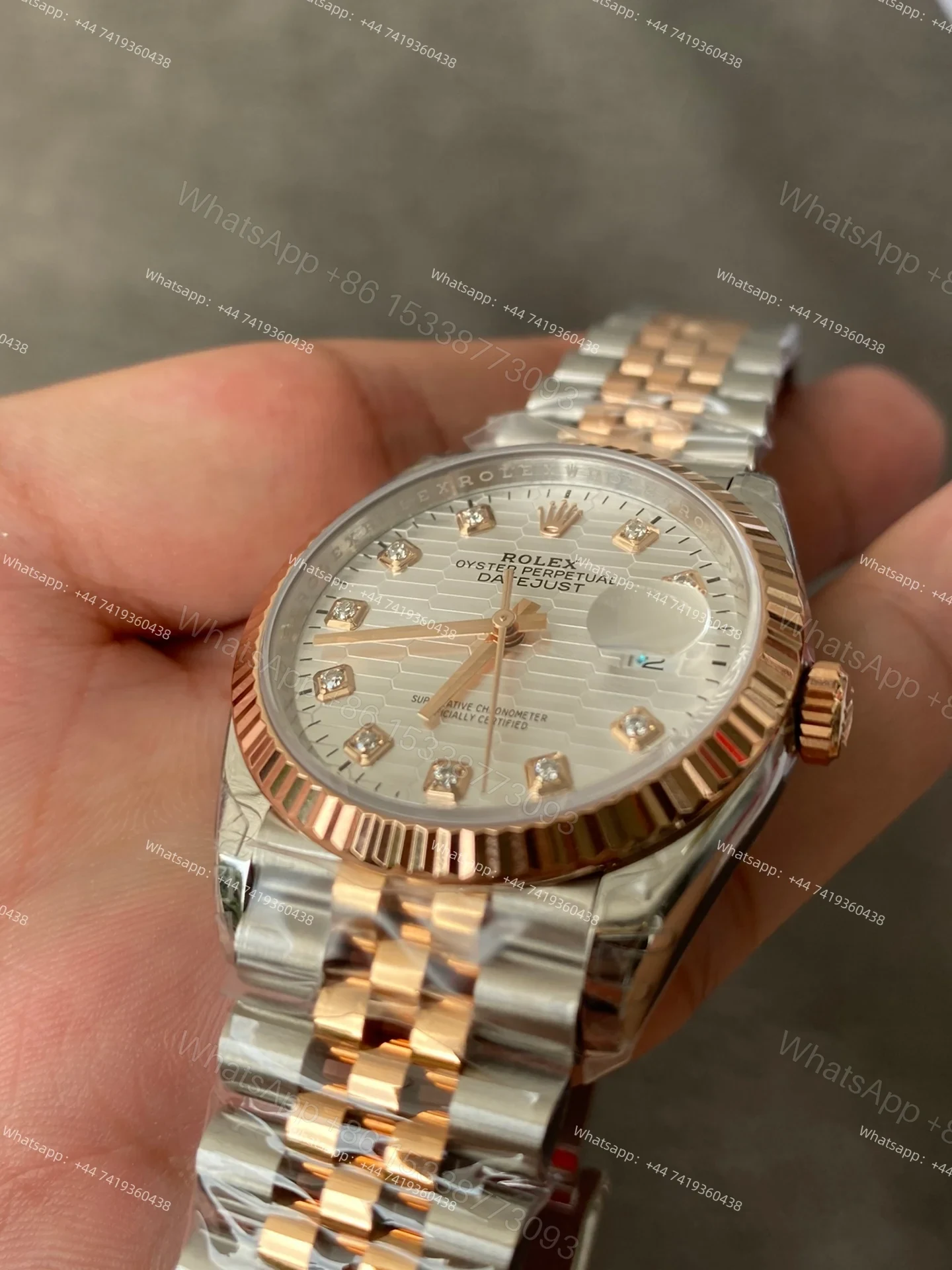 View 6 of Rolex Datejust M126231-0039 1:1 Replica Water Ripple Diamond Silver Dial Jubilee 36MM 3235 Movement Super Clone Watch