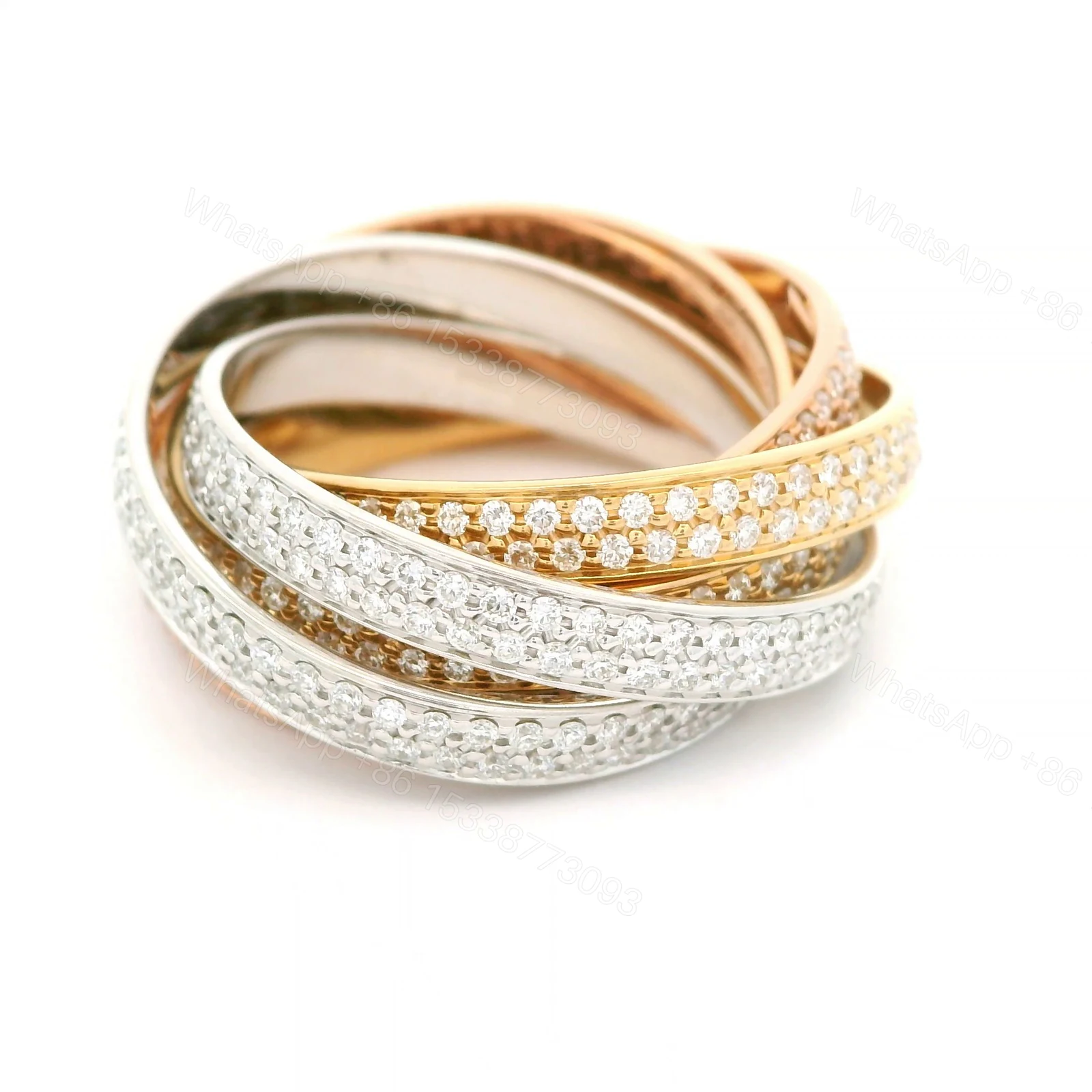 View 3 of 18K Gold Cartier Three Color, Trinity Six Band Ring