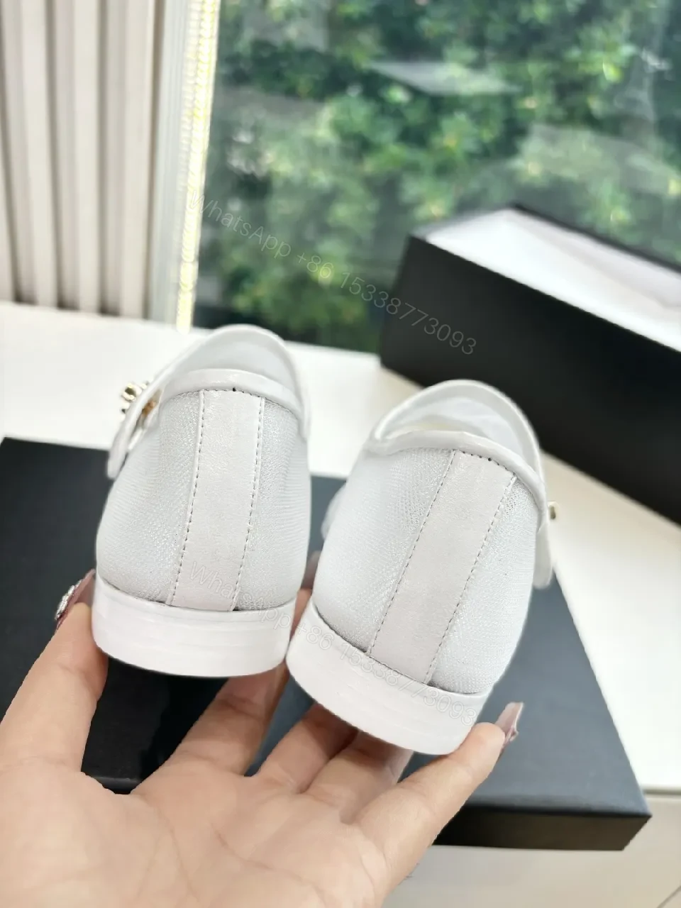 View 6 of White Canvas Mary-Jane Sneakers with Black Cap Toe - Luxe Comfort