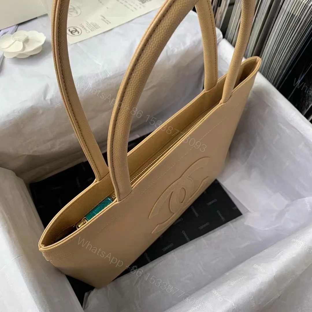View 6 of Chanel Vintage Classic Like Auth Handbags Lock Gold Nude 30x21x8cm