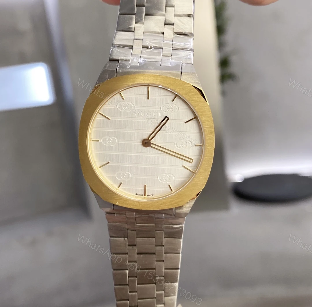 Gucci A貨男錶 25H系列金框設計 銀面GG圖騰雕紋質感款 — view 1
