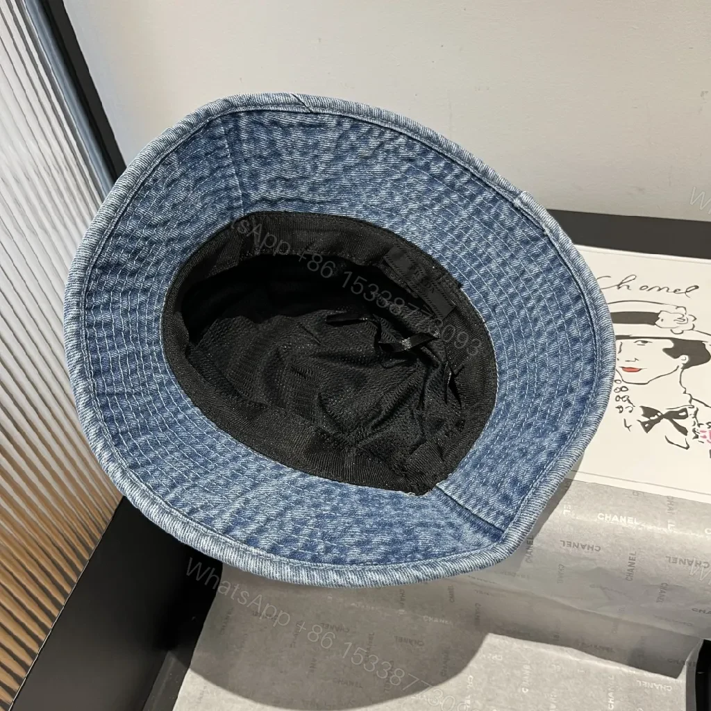 View 5 of Denim Bucket Hat with Lux Logo Detail - Essentials Style