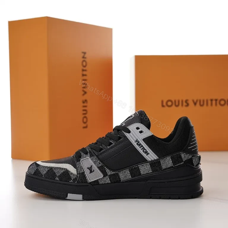 View 7 of Black/Gray Checkered Low-Top Sneakers, Luxury LV Style, Comfort-Driven