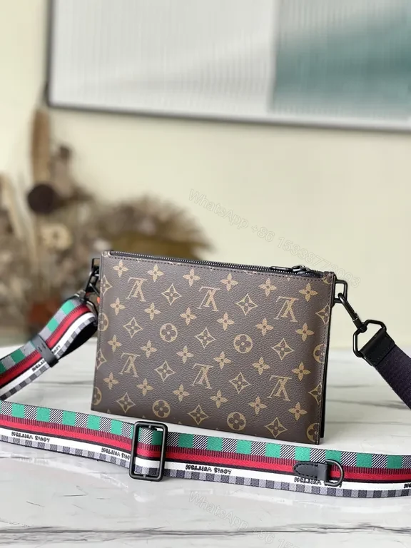View 4 of Bold Black LV Monogram Clutch with Neon Chain