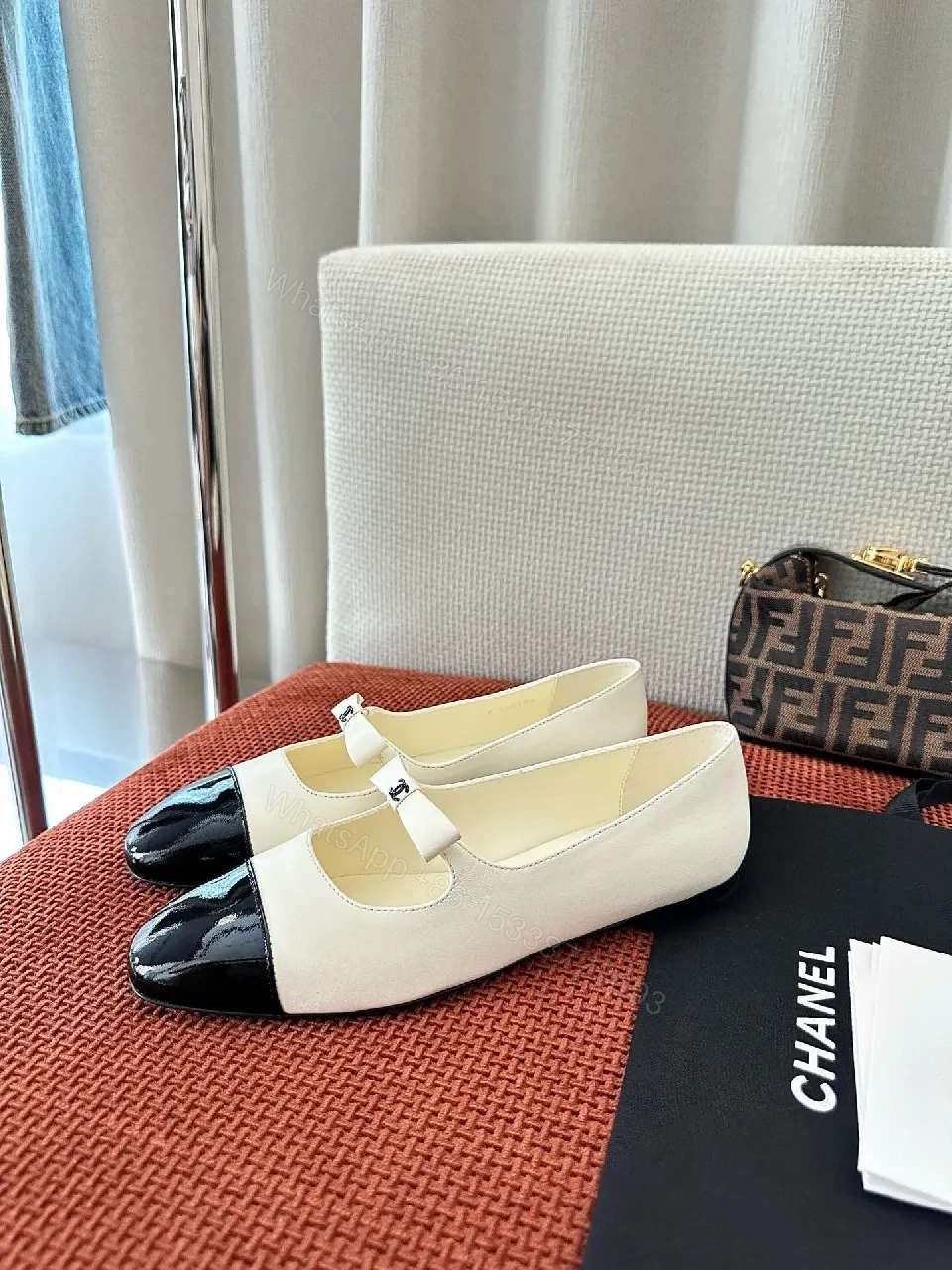 View 2 of Two-Tone Leather Flats: Glossy Cap Toe, Bow Detail, Comfort Fit