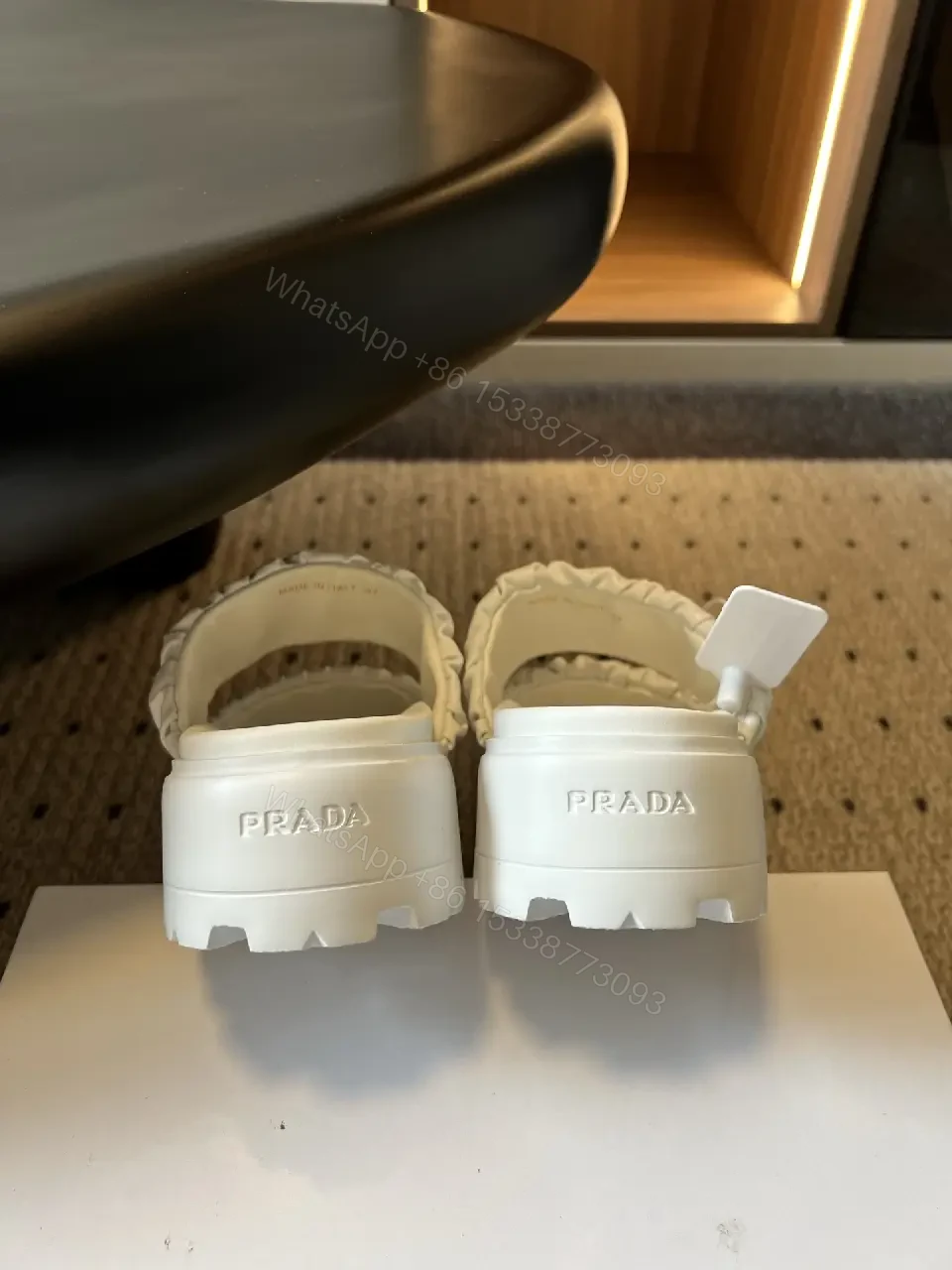 View 10 of White Leather Ruched Slide Sandals Prada Style Slide Sandals