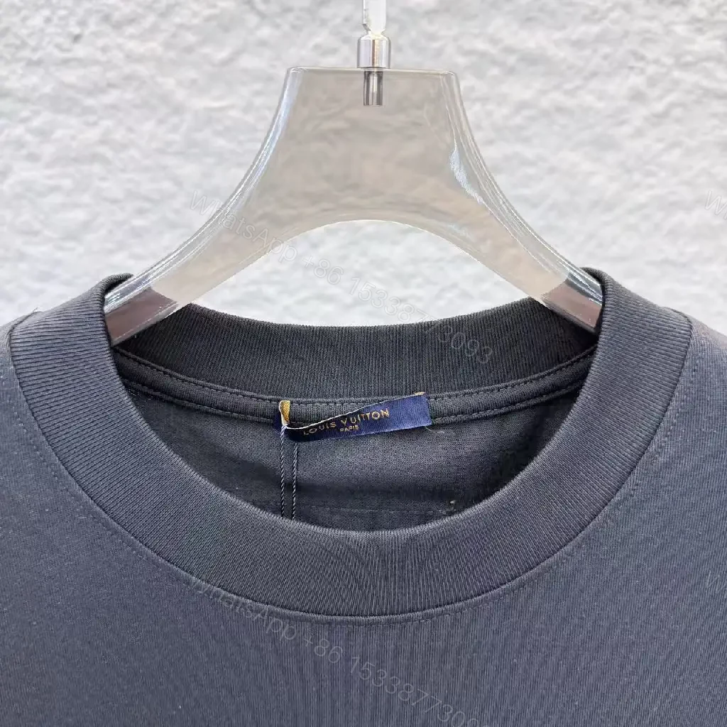 View 2 of Black Cotton Oversized Tee with LV Logo Embroidery