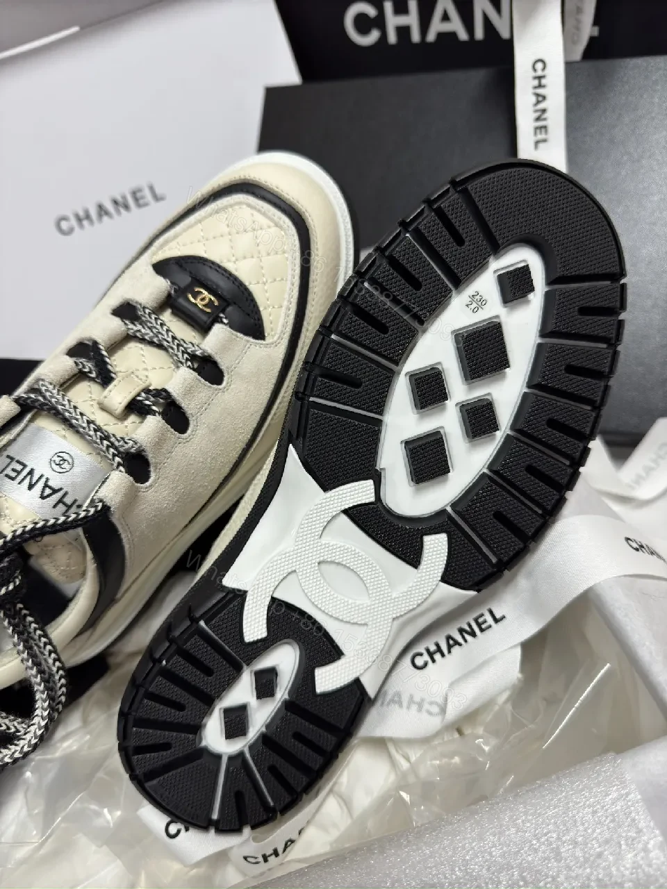 View 2 of Beige Leather-Trim High-Top Trainers: Luxury Comfort
