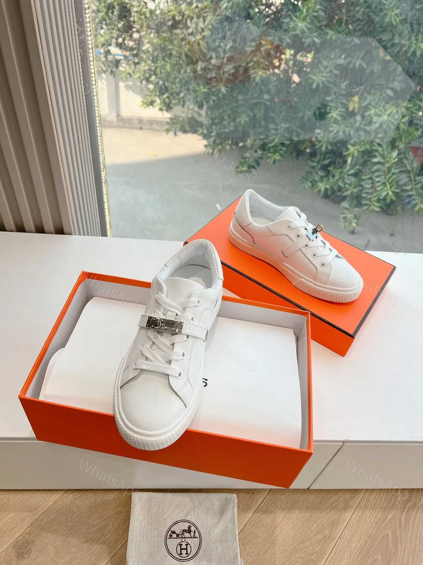 View 5 of Hermes Women White Leather Sneakers