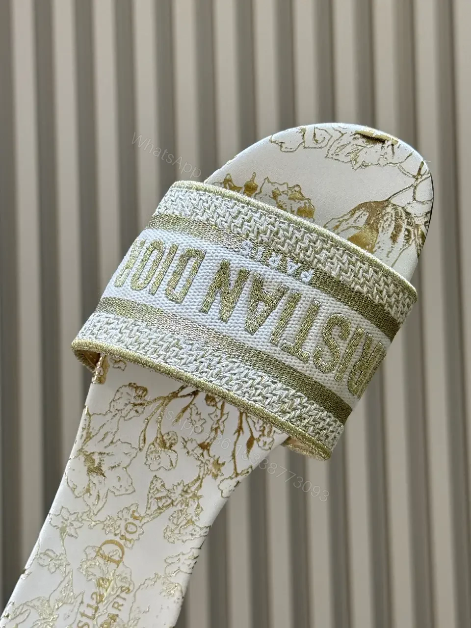 View 4 of White Leather Christian Dior-Style Sandals Slide Shoes