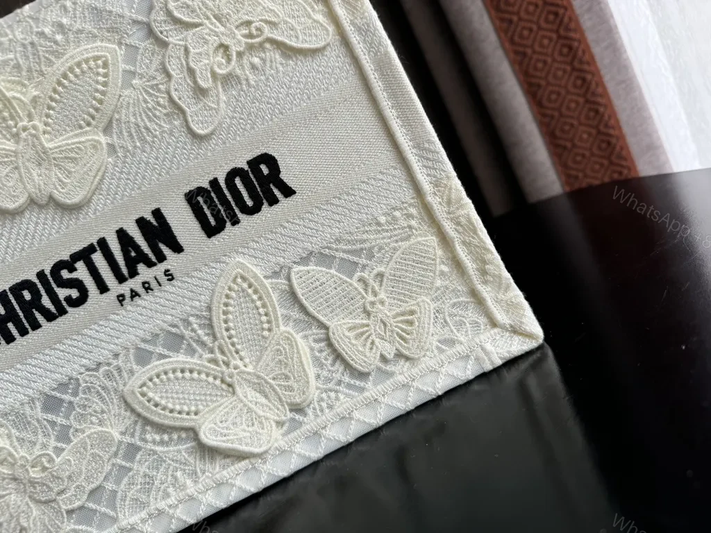 View 9 of Cream Lace Dior Tote: Butterfly Motifs, Luxury Everyday