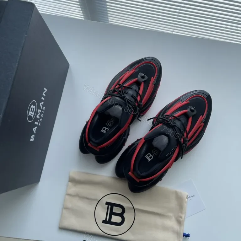 View 6 of Bold Balmain-Influenced High-Tops: Black & Red Luxury Sneakers