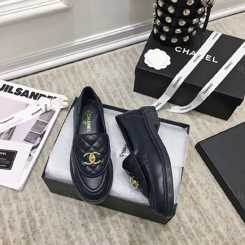 View 5 of Quilted Leather Loafers + Gold Logo - Dressy-Casual Comfort