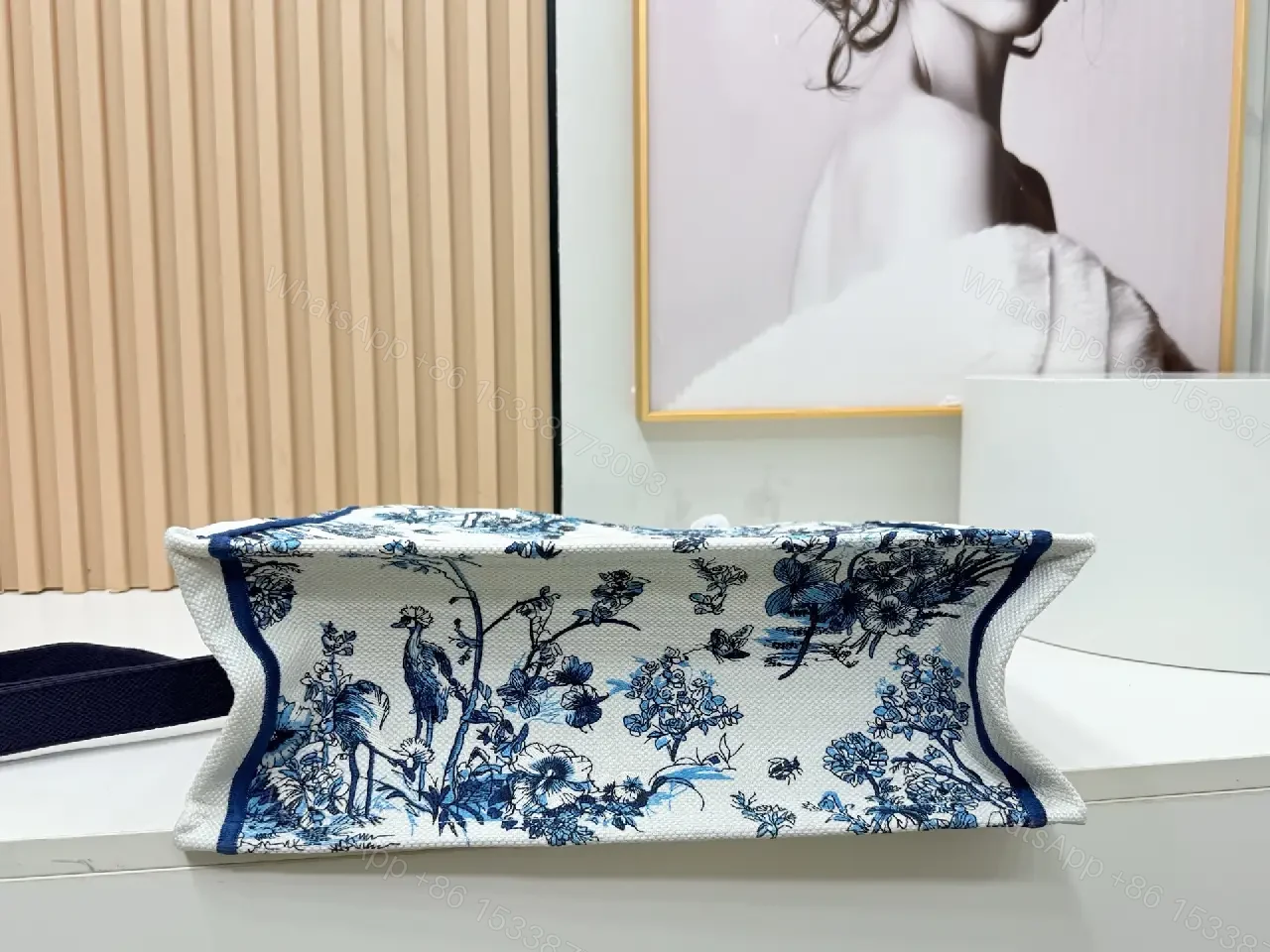 View 4 of Blue Ivory Toile de Jouy Structured Tote - Luxe Everyday Tote