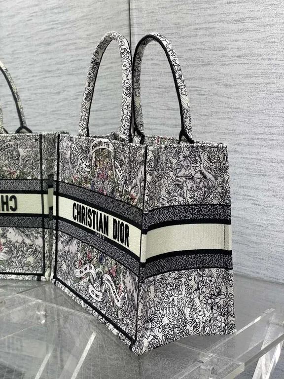 View 9 of Chic Dior-Style Black Tote with Bold Script Details