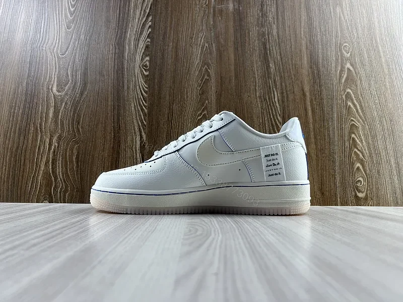 View 8 of White/Blue Premium Leather Air Force 1 Low - Minimal Luxe Sneakers