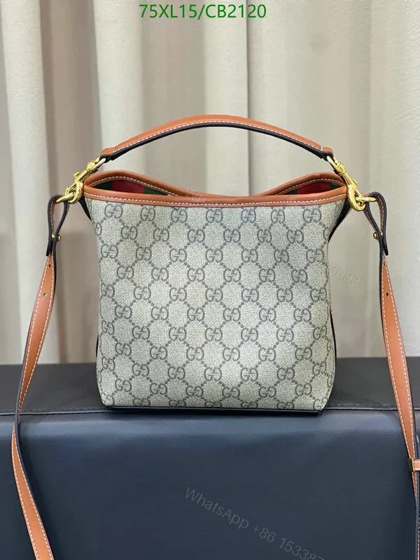 View 2 of Beige Gucci GG Emblem Dupe Mini Bucket Bag Leather Trim QCY519