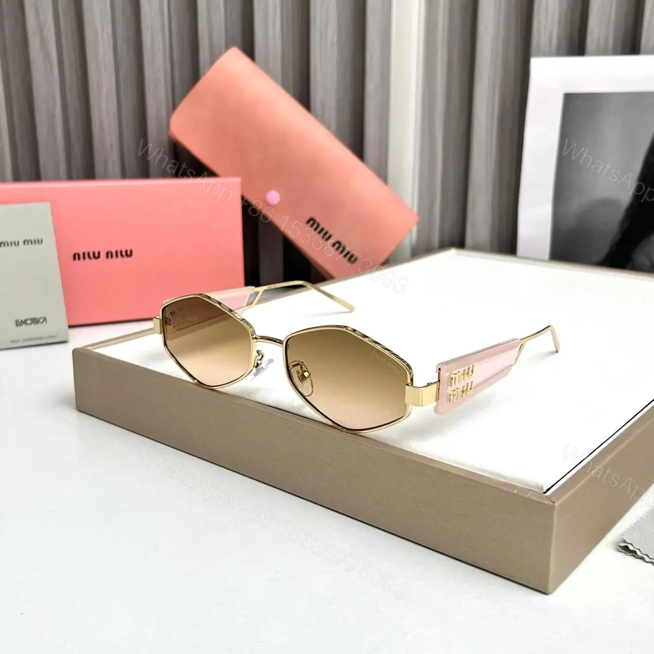 Miu Miu Hexagon Pink-Brown Sunglass – One Size — view 1