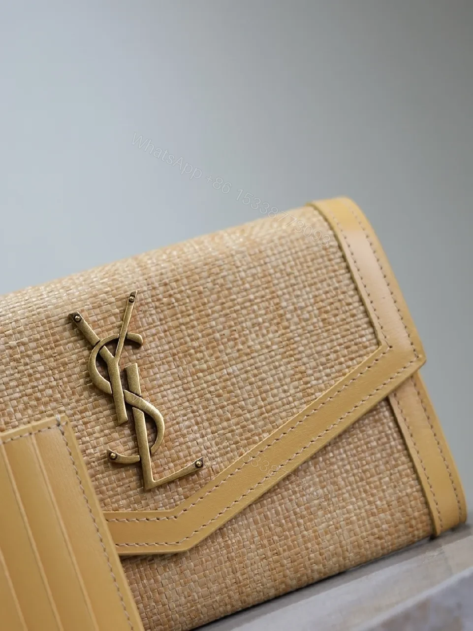 View 2 of Chic Straw Crossbody Set with Leather Trim Cardholder