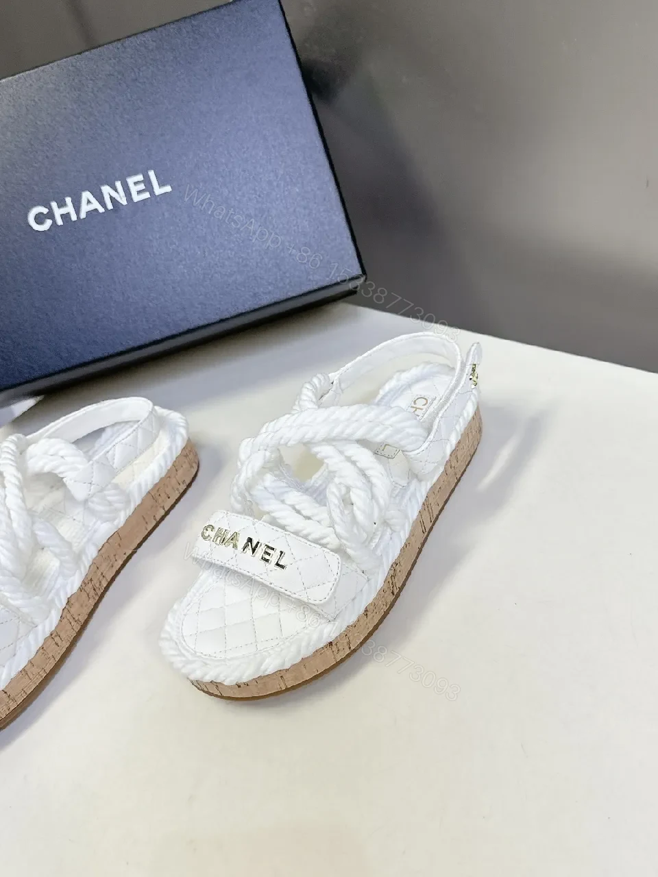 View 2 of White Quilted Sandals with Rope Straps — Luxe Comfort Sandals